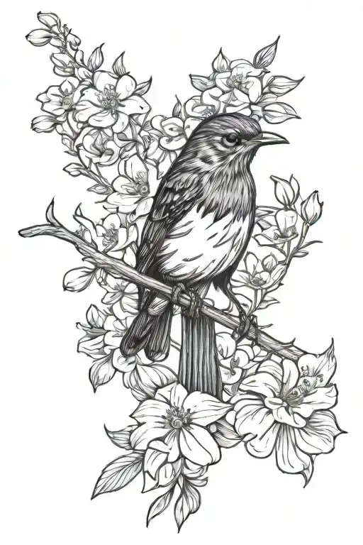 Robin Bird Perching With Aster Flower Blooming And Sweet Pea Flowers