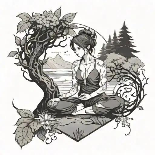 A Mystical Anime Character Practicing Yoga In A Serene Nature Setting