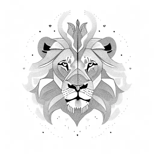 A Blockchain-inspired Design Featuring A Majestic Lion In Blackwork Style