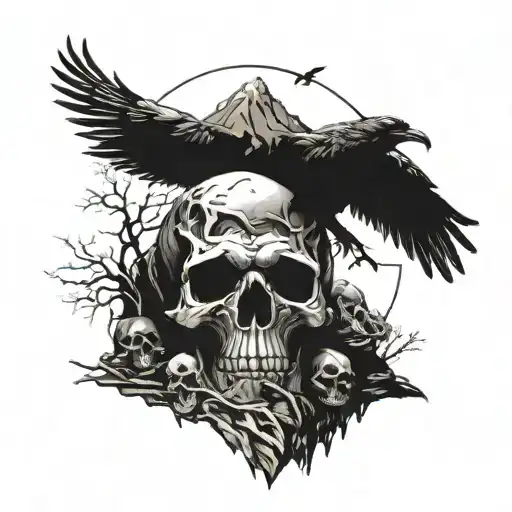 Mountain Of Skulls With A Crow On Top