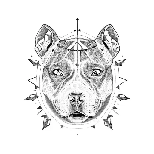 Outline Of A Pit Bull Looking Angry Wearing A Choker With Spikes