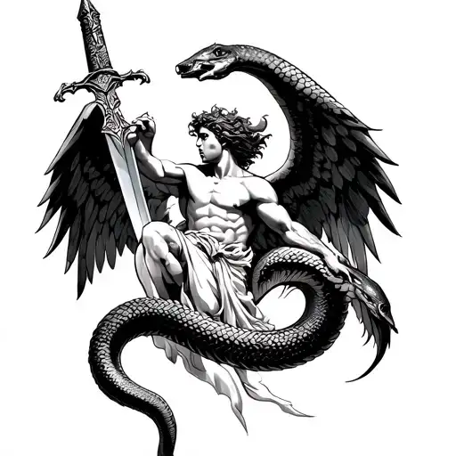 Archangel Michael Plunges A Dagger Into The Serpent