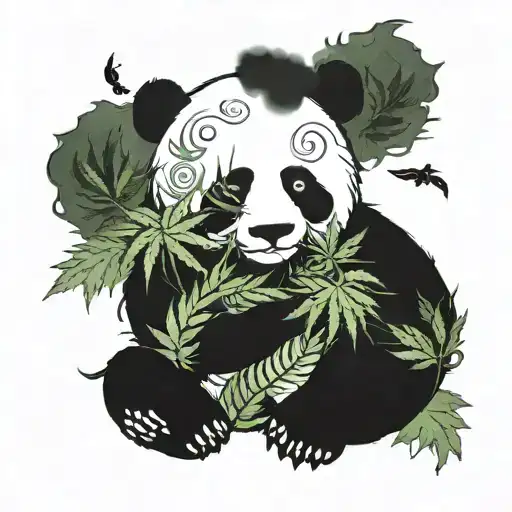 A Mystical Panda Surrounded By Swirling Smoke And Cannabis Leaves