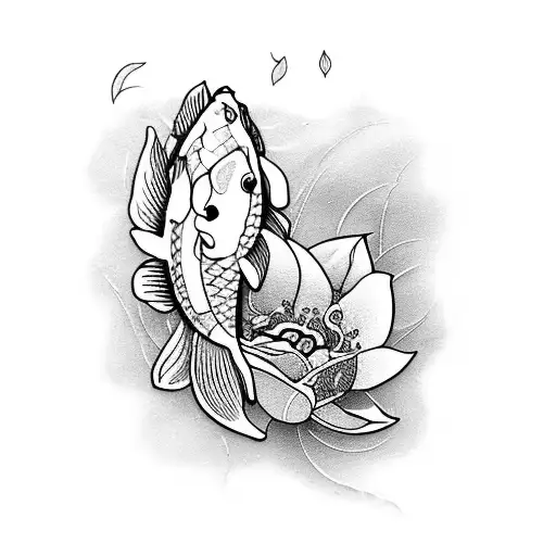 Koi Carp Tattoo With Lotus Flowers And Orchid Flowers
