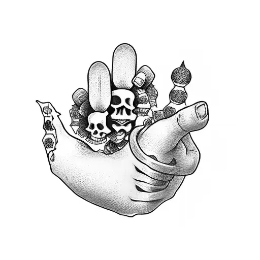 Skeleton Hand Holding Royal Flush