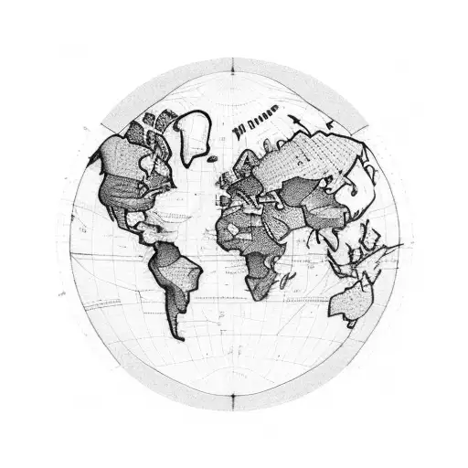 A Detailed Illustration Of A Vintage Airplane Flying Over A World Map