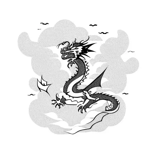 Dragon Around A Sakura Tree