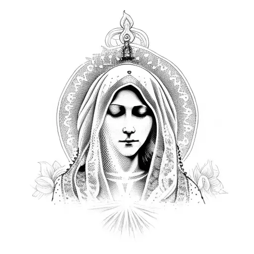 A Dotwork Depiction Of The Virgin Mary Praying