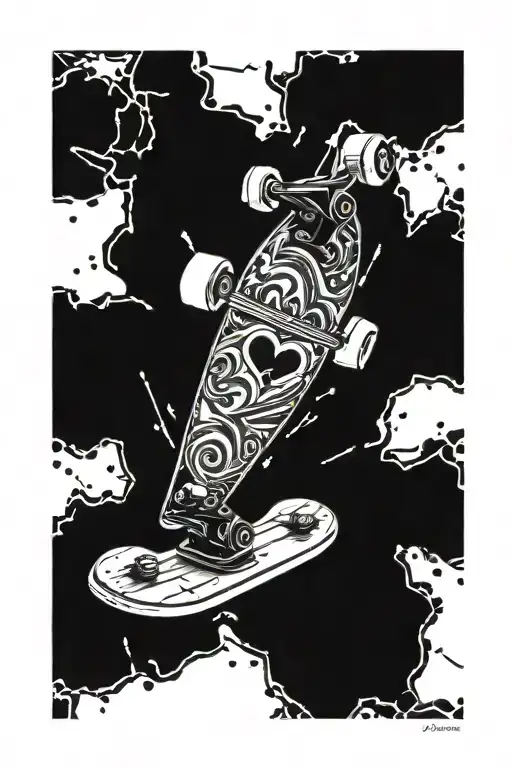 Tattoo Of A Skateboard And A Broken Board Forming A Heart