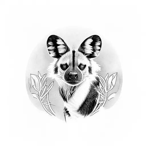 African Wild Dog With Mopani Tree