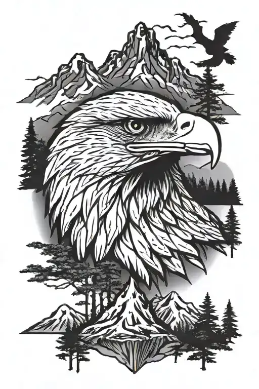 Eagle Face And Mountain With Trees