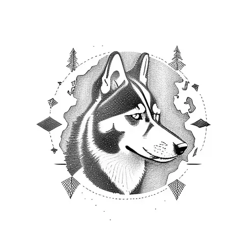 A Silhouette Of A Husky Siberiano Exploring A World Map