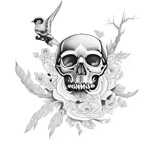 Combine A Skull And A Bird In A Surrealistic Style