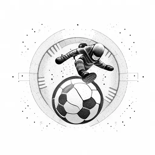 A Sci-fi Inspired Snowboarder Jumping Over A Soccer Ball