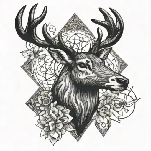 Religious Cross And Deer