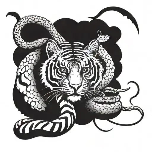 Two Tigers And Snake