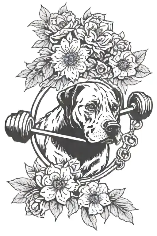 Dog Barbell And Flowers Intertwined