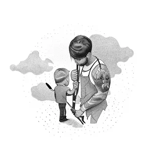 Father And Son Holding Paintbrushes