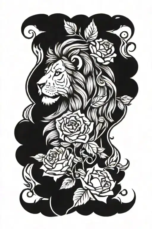 Lion Rose And Heart Surrounded