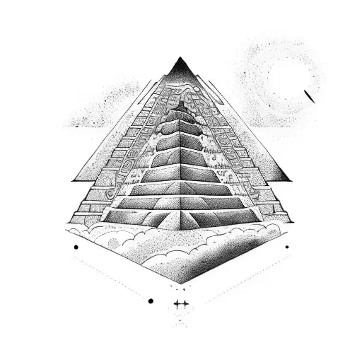 A Cosmic Aztec Pyramid With A Golden Sun At Its Peak