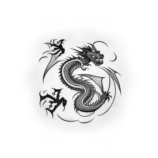 Dragon Black Red On Arm