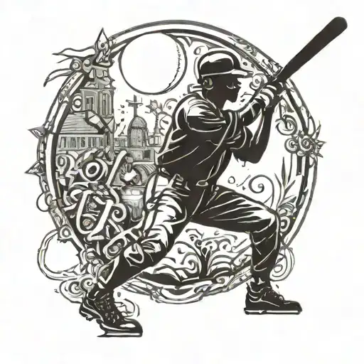 A Silhouette Of A Baseball Player In Action Surrounded By Religious Imagery And Inspiring Words