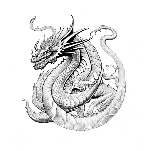 Realistic Dragon With Flowers