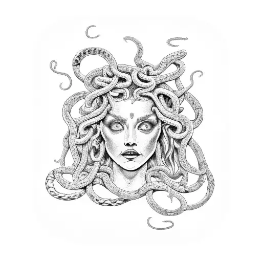 Medusa With Snakes Facing Forward And Eyes Rolled Back