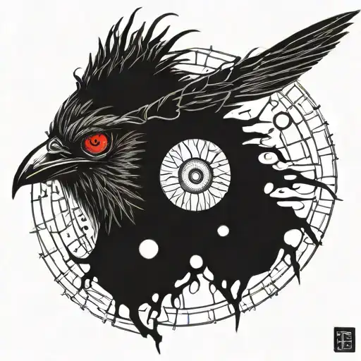 Combine Shisui Uchiha's Sharingan Eye With A Crow In A Blackwork Style