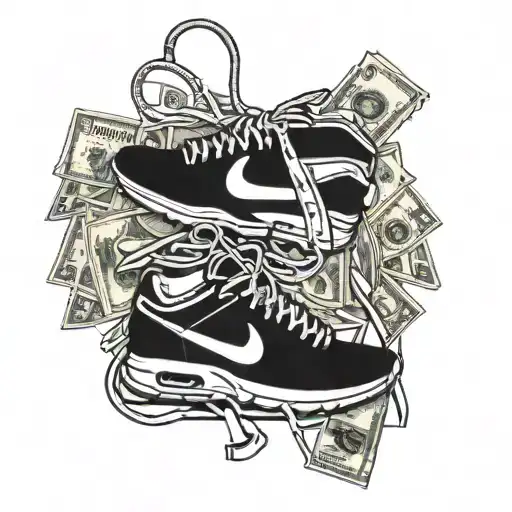 A Stack Of Money With Basketball Hoops And Sneakers Hanging Off Of It