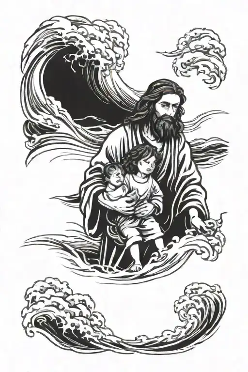 Jesus Christ Guiding His Child Through Rough Waters