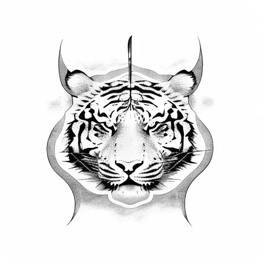 Tiger Laying On A Katana