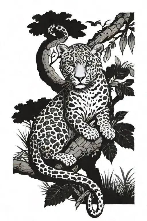Leopard With Snake In A Jungle Tree