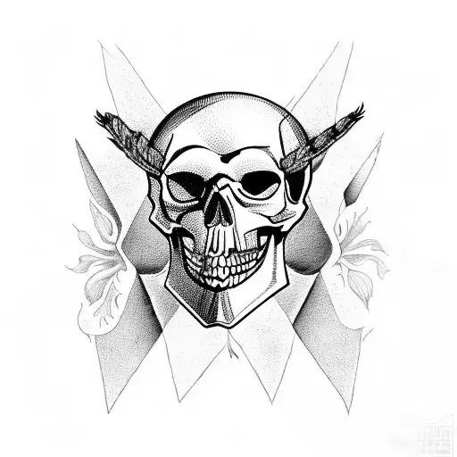 Skull And Bones With Fox And Crow Along With Smoke And Hibiscus Flower