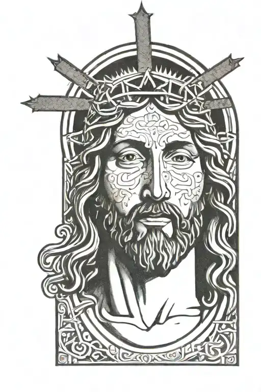 Jesus Face Tattoo With The Name Daniela And 2007