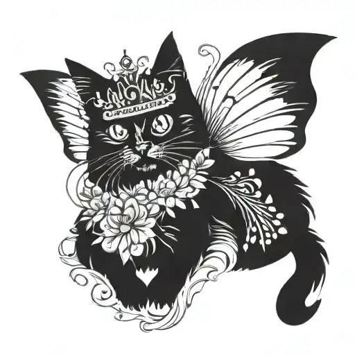 A Black Cat Wearing A Crown Made Of Butterfly Wings