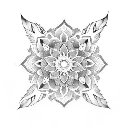 Mandala With Stylised Feather And Lotus