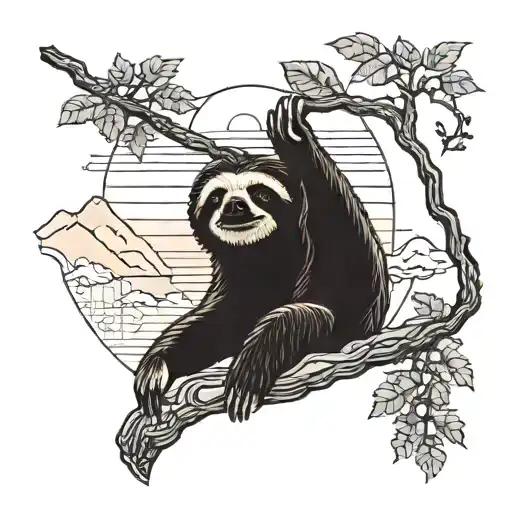 A Sloth Hanging From A Cliff While Watching A Beautiful Sunset Over The Mountains