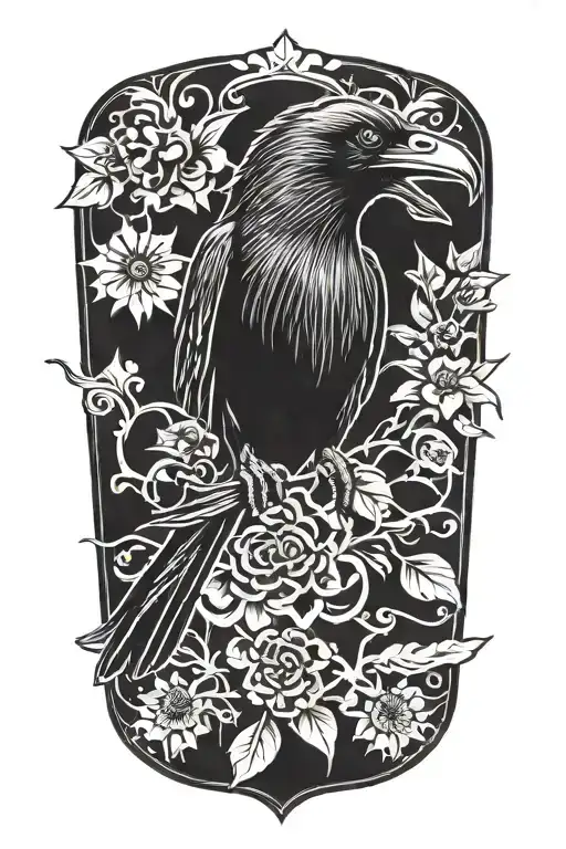 Mean Crow In A Traditional Style Combining Stencil And Blackwork Styles