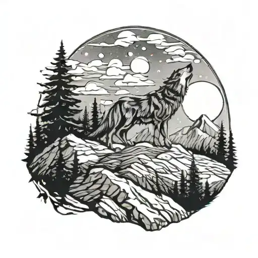 A Wolf Howling At The Moon In A Mountain Landscape
