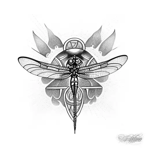 Combining The Eye Of Horus With A Dragonfly In A Blackwork Style
