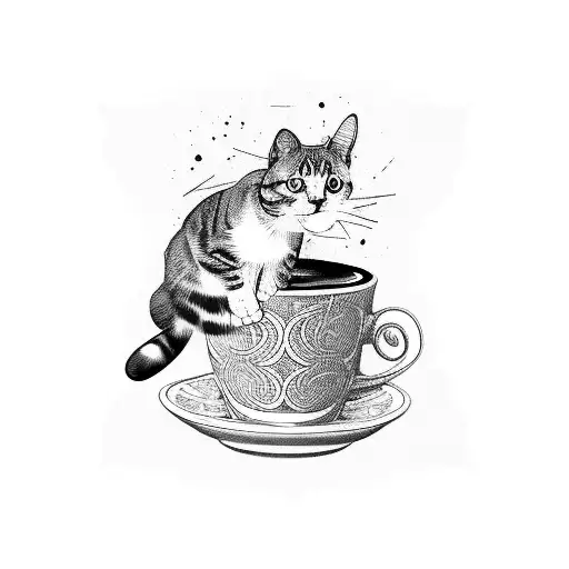 A Cat And A Cockatiel Sitting Together On A Coffee Cup