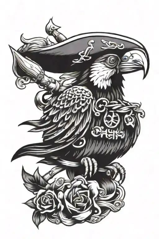 Pirate Parrot Old School Tattoo Design Incorporating Elements