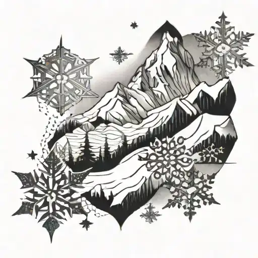 A Mountain And Snowflake Merged Together R