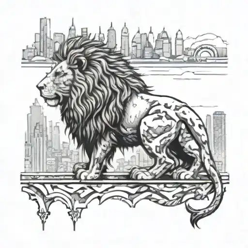 A Majestic Lion Overlooking A Bustling City Skyline