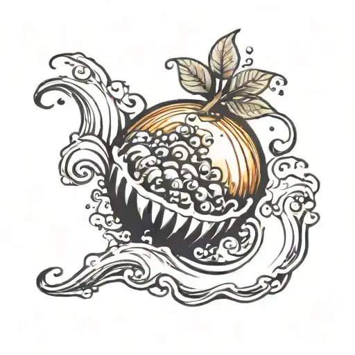 A Mandarina Fruit Surrounded By Swirling Ocean Waves