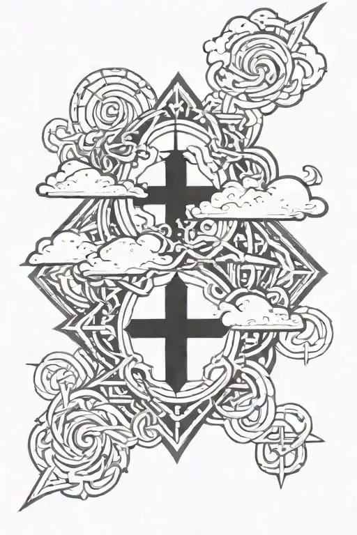 Religious Symbols Intertwined With Clouds