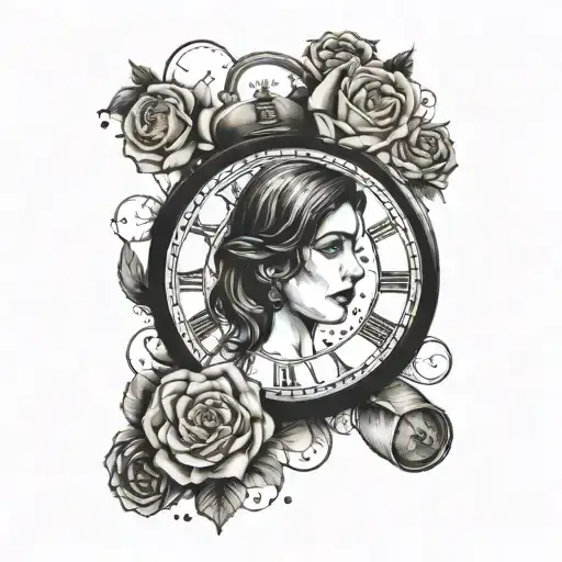 Memorial Tattoo Of A Deceased Sister With A Fading Clock