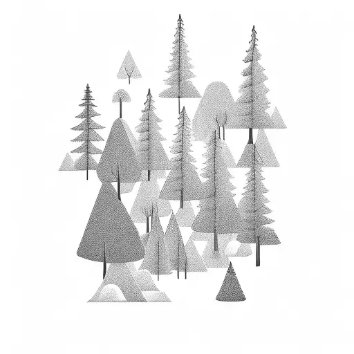 A Minimalist Forest Landscape With A Hidden Silhouette Of A Family