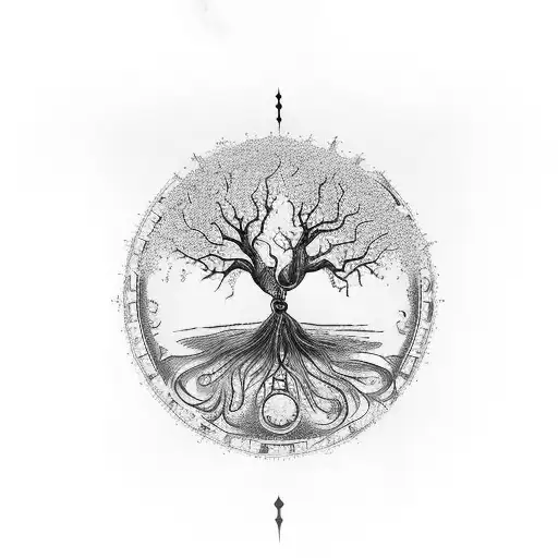 Tree Inside Hourglass And Key